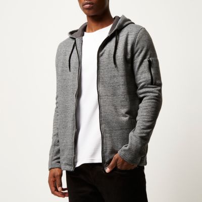 Grey minimal zip sleeve hoodie